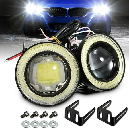 Pair 2.5'' 30W Car White Halo Angel Eyes Rings Projector COB LED Headlight Fog Light (Best Projector Headlights For Cars)