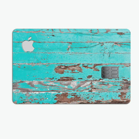 Turquoise Chipped Paint on Wood - Premium Protective Decal Skin-Kit for the Apple Credit