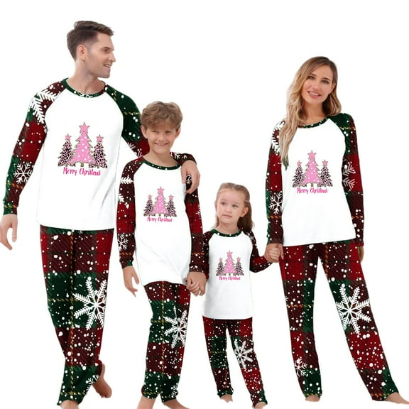 Zwiiyzr Family Christmas Pajamas Matching Sets for Kids Boys Girls Christmas Lattice Print Long Sleeved Jumpsuit Family Parent-Child Wear Kid Red-Kids
