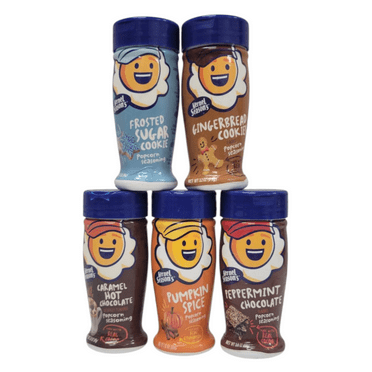 Kernel Season's Christmas Edition Popcorn Seasoning 3 oz Each 5 Pack: Frosted Sugar Cookie, Gingerbread Cookie, Peppermint Chocolate, Pumpkin Spice, and Caramel Hot Chocolate