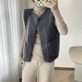 thumbnail image 4 of Women's V-Neck Shearling Vest Button Front Cropped Fit Hoodless Coat Classic Chic Winter Fashion Outerwear Solid Color Basic Outfit Fall Winter 2025, 4 of 7