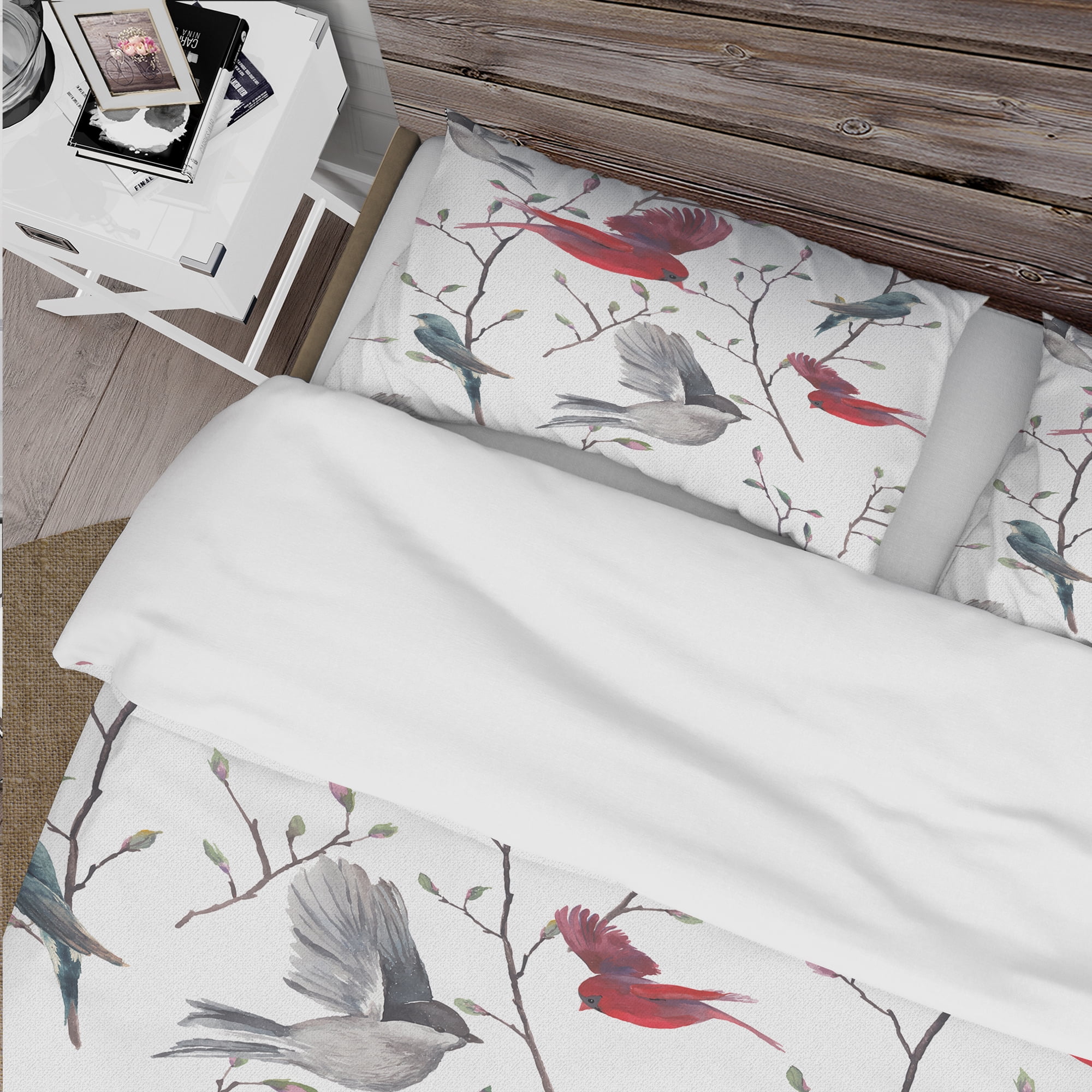 Designart 'Pattern with Birds' Farmhouse Duvet Cover Set