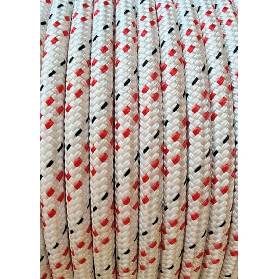 MarineNow Double Braid Polyester Low Stretch Sailing Rope Choose Size/Length/Color (12 mm (1/2"), 190 ft, Red & Black Fleck)