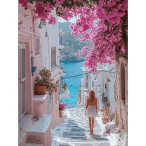 Pink Bougainvillea Coastal Street Canvas Prints/Wall Art, Perfect for Living Room,Kitchen, and Office Decoration.