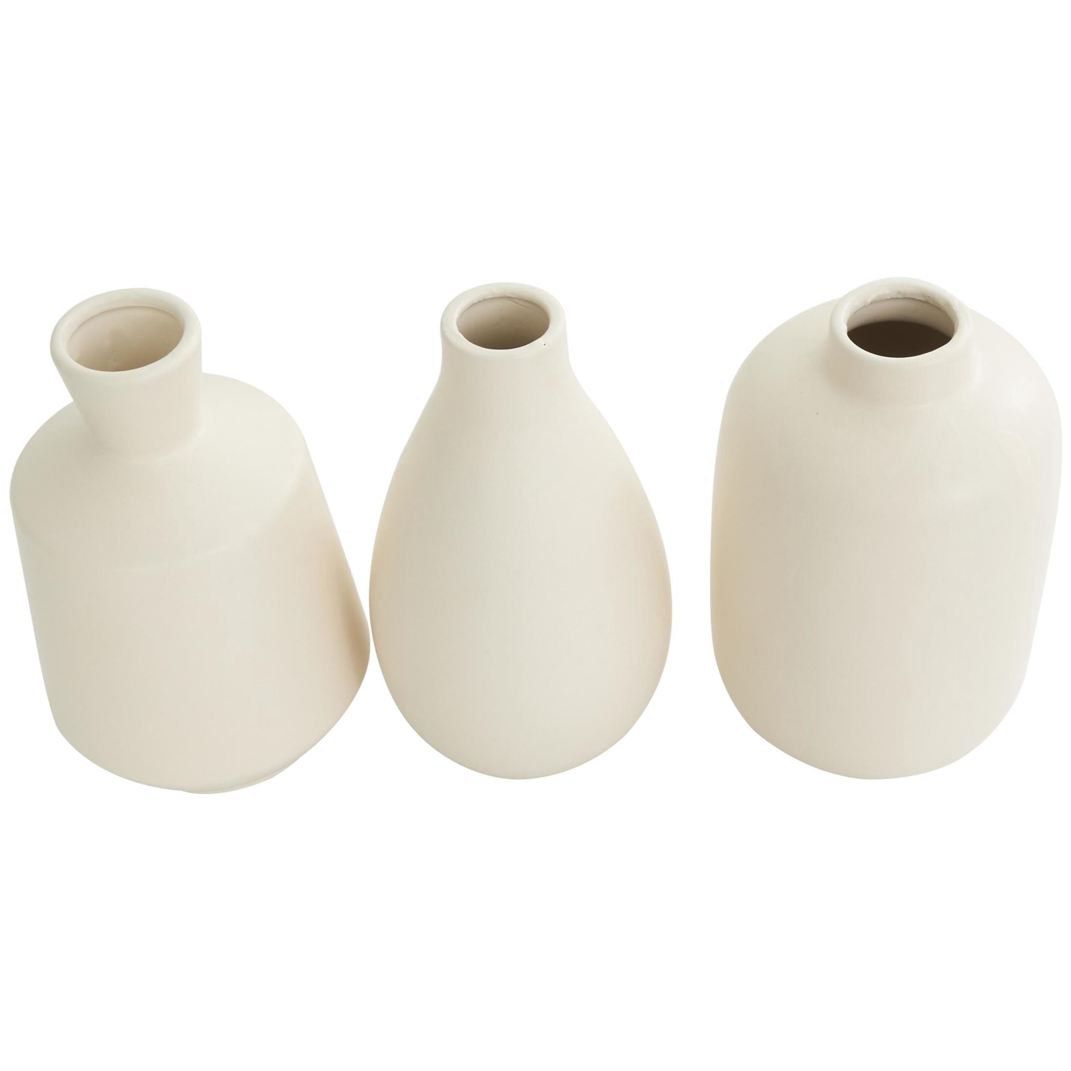 DecMode 5"W, 8"H Cream Ceramic Vase with Varying Shapes, Set of 3