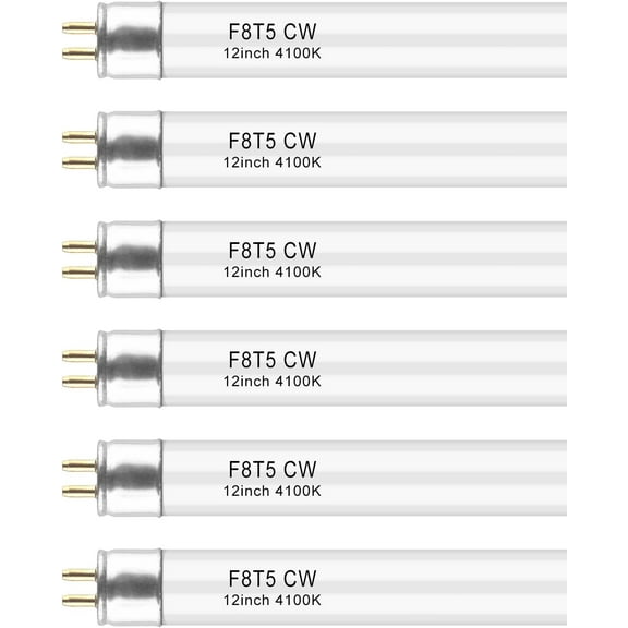 For F8T5 CW 4100k Fluorescent Bulbs 6 Pack, T5 12 inch 8 Watts Linear Under Cabinet Light Bulb Cool White, G5 Mini Bi Pins Base Replacement Tube for Under Cabinet Light, RV, Closet
