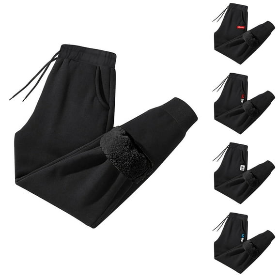 CFLVAEK Fleece Lined Sweatpants for Men Thermal Winter Joggers Track Pants Big and Tall Drawstring Elastic Waist Pencil Pants with Pockets Black XXL