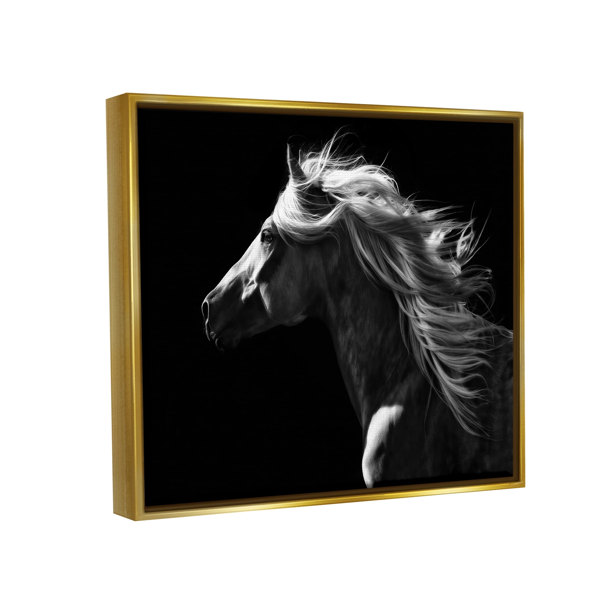 Stupell Industries Windblown Stallion Mane Animals & Insects Photography Gold Floater Framed Canvas Art Print Wall Art, 31 x 25