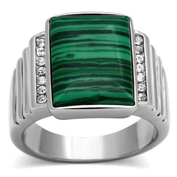 Men High Polished Stainless Steel Ring with Synthetic in Emerald - Size 9