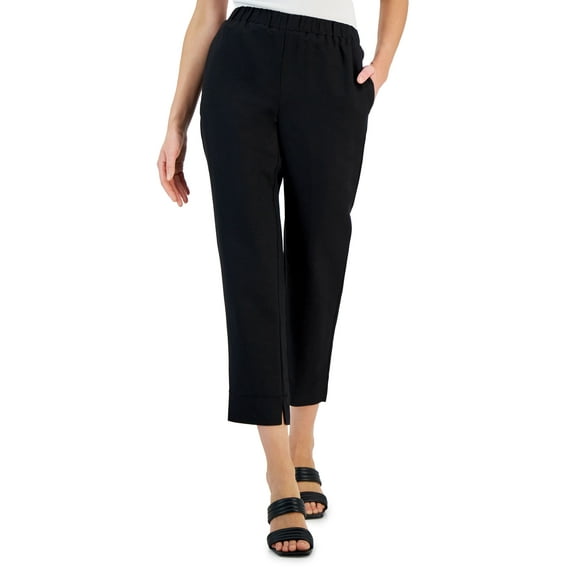 Women's Linen Blend Pull-On Pants Deep Black XL