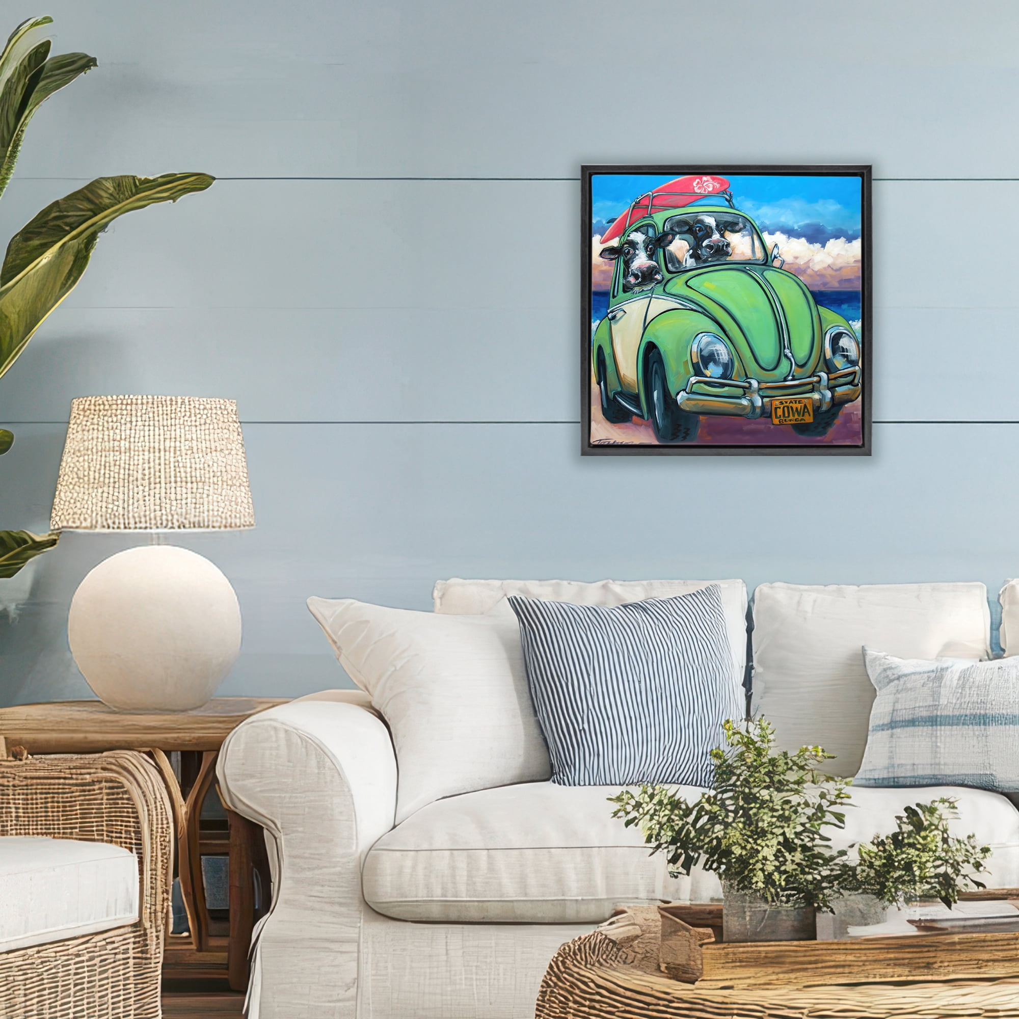 Stupell Industries Cowabunga Surfer Cows Black Framed Floater Canvas Wall Art, design by CR Townsend