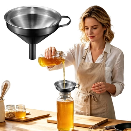 VKQNRGS Stainless Steel Kitchen Funnel Metal Funnel with Detachable Strainer Filter Food Grade Cooking Funnels for Transmission Liquid Oil Dry Ingredients 13cm