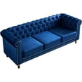 thumbnail image 4 of Modern Velvet Sofa, Button Tufted Chesterfield Sofa with Scroll Arms and Gold Metal Legs, 3-Seater Sofa Couch Upholstered Sofa for Living Room Bedroom Office Apartment, 84.65"×31.50"×30.31", Blue, 4 of 14