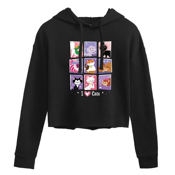 Disney Classics - Cats & Dogs - Grid Of Assorted Cats - Juniors Cropped Pullover Hoodie