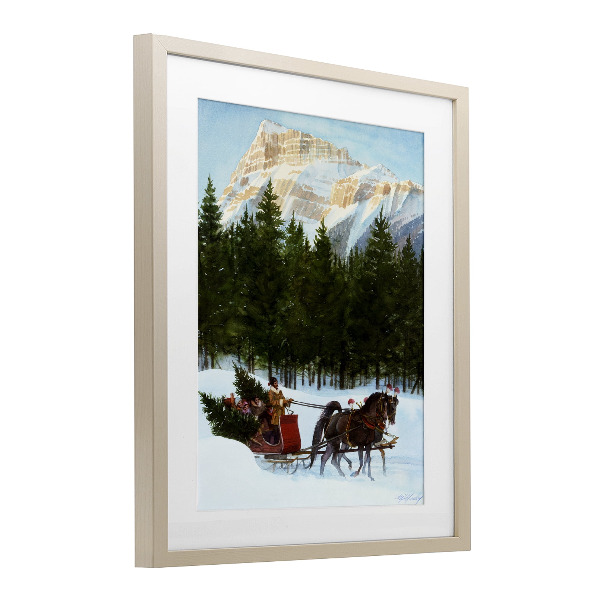 Sleigh Ride Carrying Trees Birch Framed Print Under Glass, design by Wind River Studios