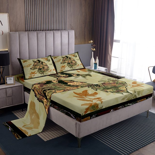 Erosebridal Safari Wolf Sheet Set Twin, Rustic Farmhouse Bedding Sets Twin Size 3pcs