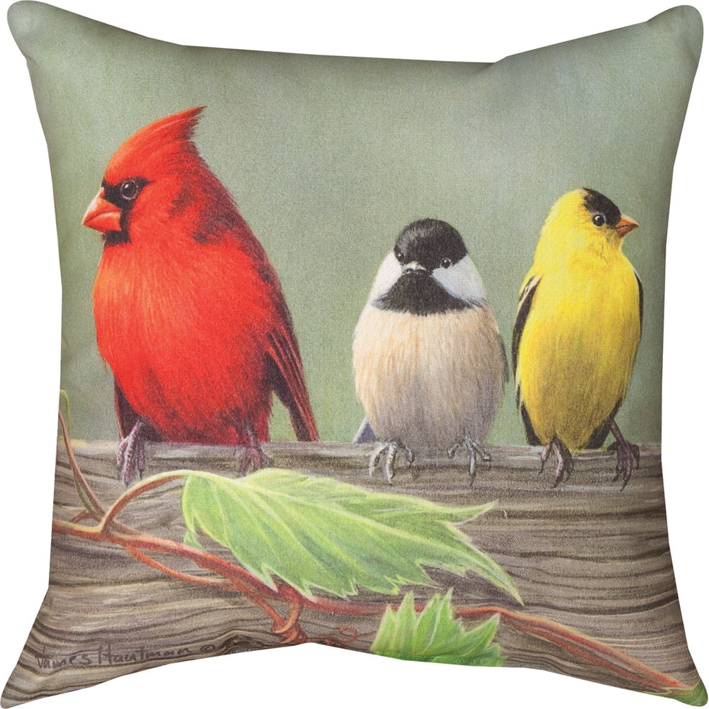 18" Gray and Red Cardinal Bird Outdoor Patio Square Throw Pillow