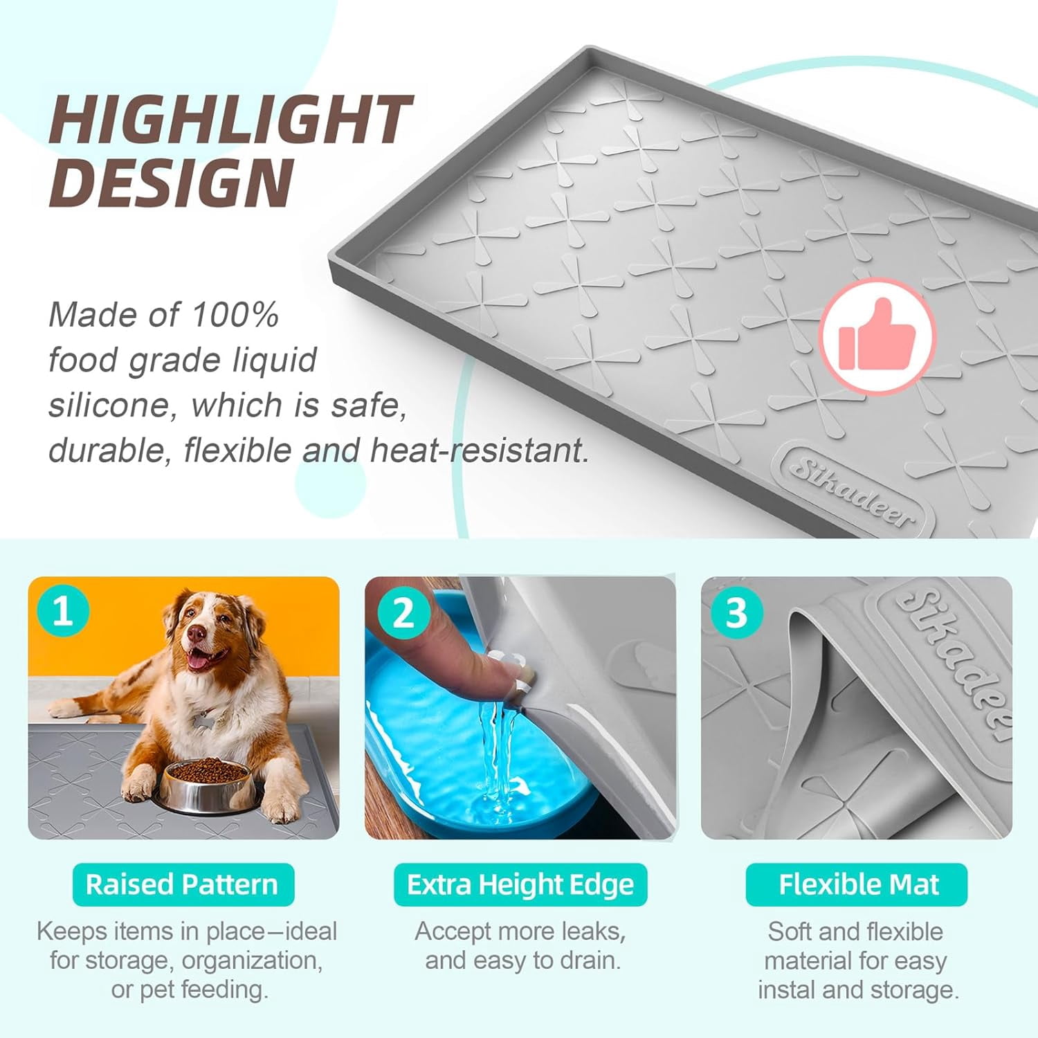 SIKADEER 34" x 22" Under Sink Mat Waterproof, Silicone Kitchen Drawer Shelf and Cabinet Liner, Protector for Organizers Storage, Boot Tray Pet Food Mats
