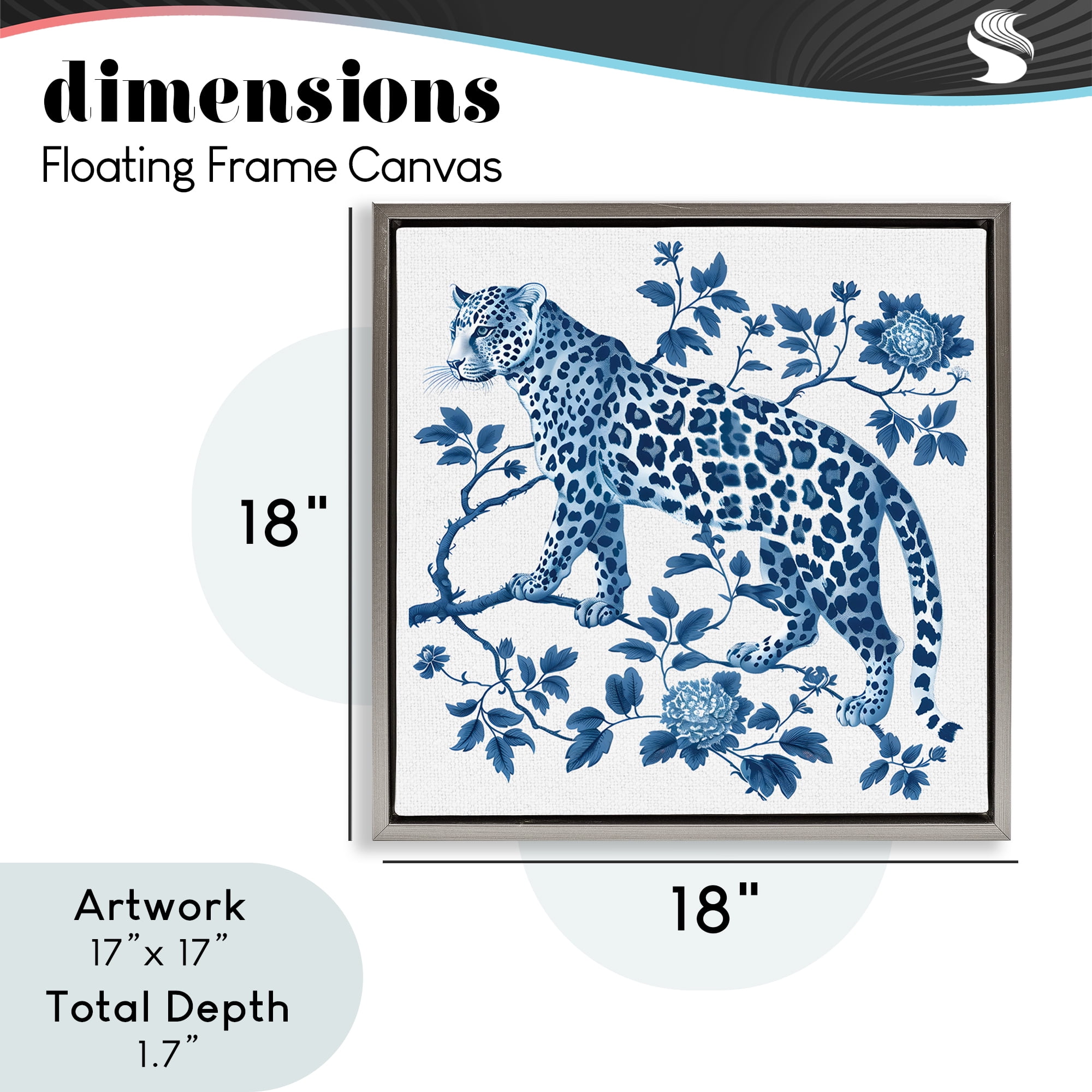 Traditional Ornate Floral Leopard Gray Framed Floater Canvas Wall Art, design by Lettered and Lined