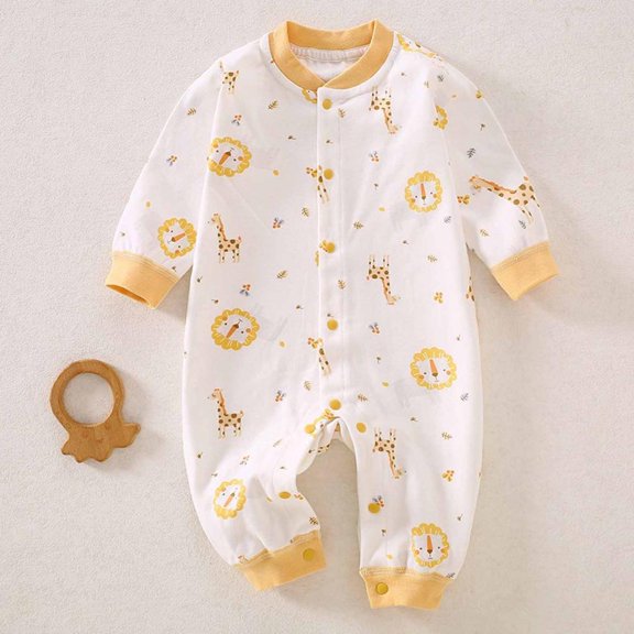Mgmyaa Pure Cotton Jumpsuit Baby Boys Girls Crew Neck Long Sleeve Romper Jumpsuit With Animal Print Casual One-Piece Outfit
