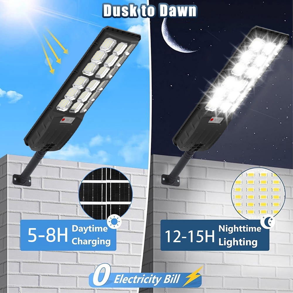 Solar Street Lights Metal Pole, 28000LM  Super Bright Solar Street Lights Outdoor, Motion Sensor Outdoor Street Lights, Waterproof Solar Flood Lights for Garden Area Lighting Yard, Dusk to Dawn
