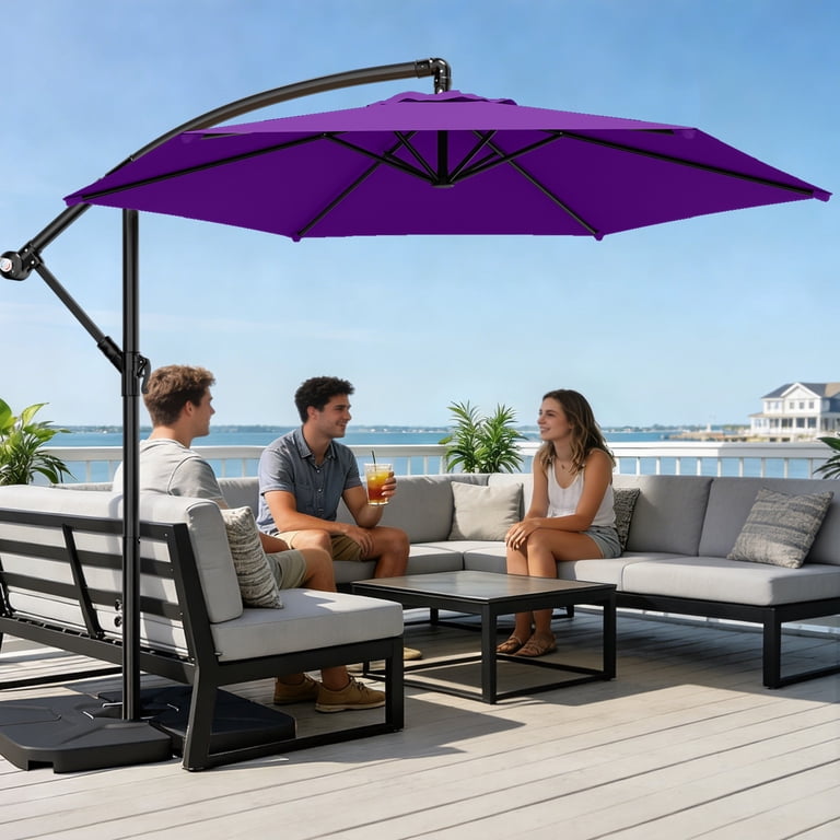 Easthome 10ft Offset Patio Umbrella with Tilt, Purple photo 6