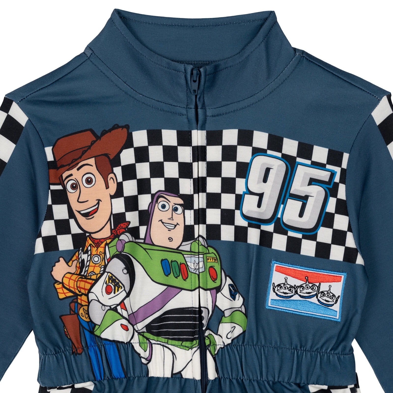 Disney Toy Story Woody Buzz Lightyear Rex French Terry Racing Zip Up Coverall Toddler to Big Kid