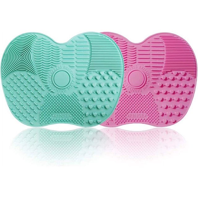 Paquete de 2 almohadillas de limpieza NQ para brochas de maquillaje silicona rosa y v