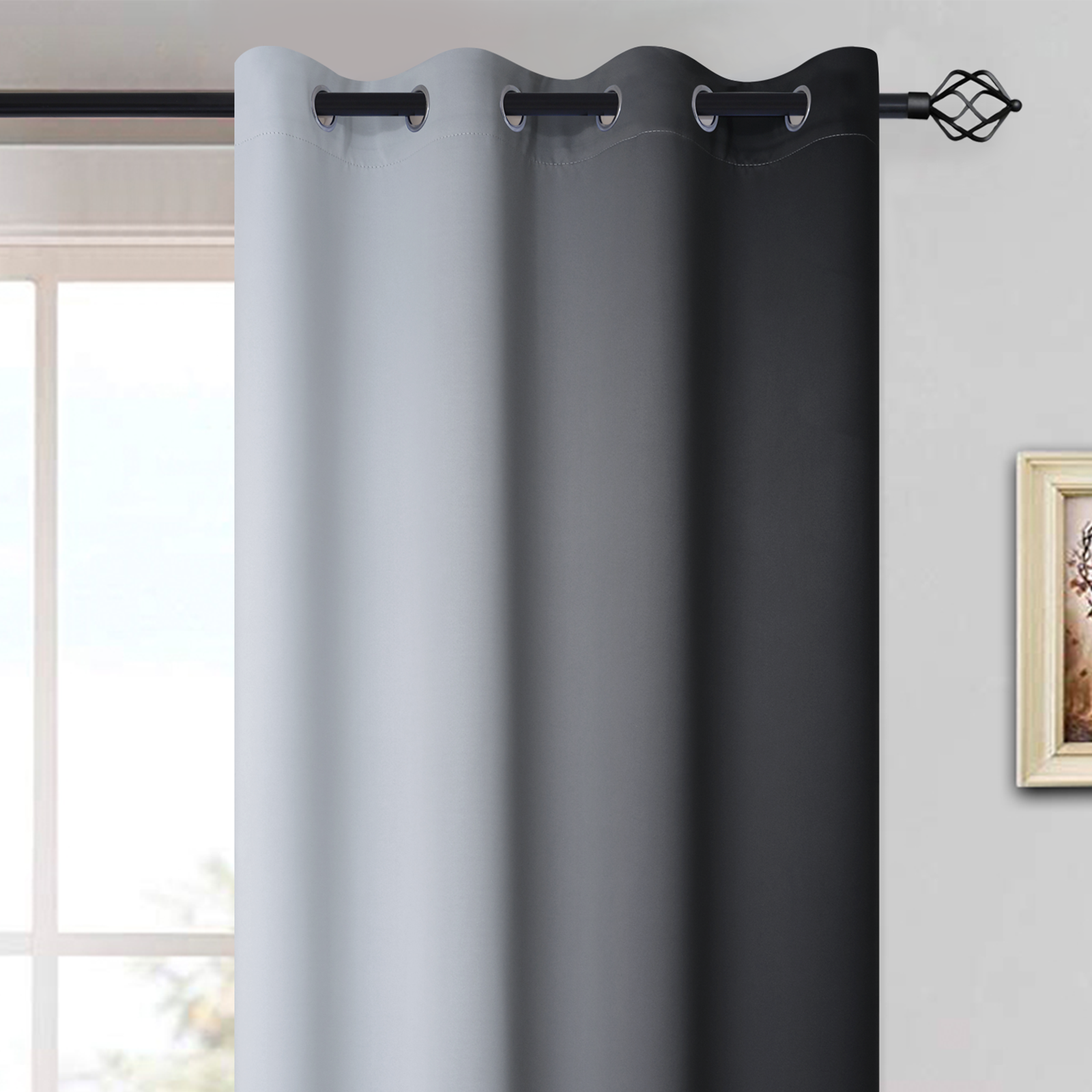 Yakamok Ombre Blackout Curtains 2 Panels, 52x84 inches, Black photo 4