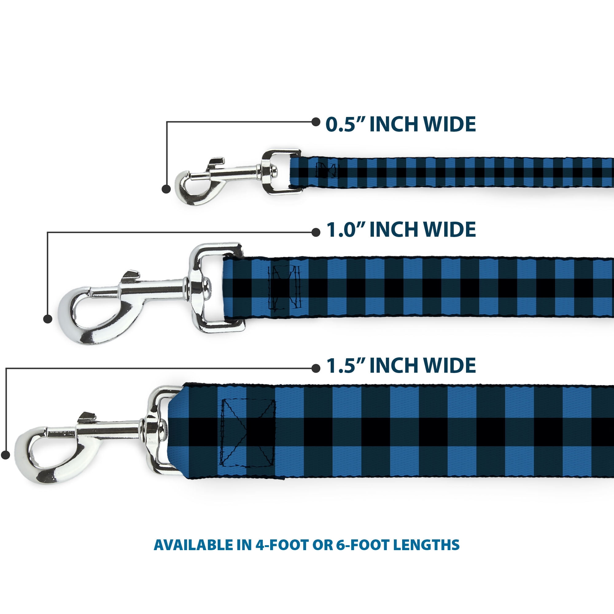 Buckle-Down Pet Leash, Dog Leash, Buffalo Plaid Black Turquoise, 6 Feet Long 1.0 Inch Wide