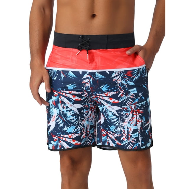 INSPIRAR CHIC Pantalones de baño atléticos de hombre con cintura elástica y cordón, estampado hawaiano, 34 Negro Rojo