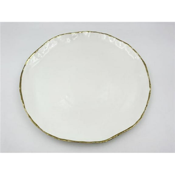 Jiallo  9.5' Simplicity Collection White Porcelain Gold Trim Raised Rim Round Shape Dessert Plate