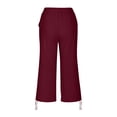 thumbnail image 6 of Nestiefly Cotton Linen Capri Pants for Women Petite Summer Pedal Capris 2026 Elastic High Waist Wide Leg Crop Trouser with Pockets Wine XL, 6 of 7