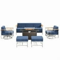 thumbnail image 2 of Unnifurnzi 6 Pieces Outdoor Furniture with Fire Pit-Patio Furniture with Swivel Patio Chairs Outdoor Couch Set with Outdoor Ottoman for Deck Porch Poolside Balcony-White/Blue, 2 of 7