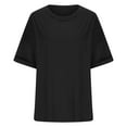 thumbnail image 4 of TMOYZQ Womens Oversized Boyfriend Tee Shirts Short Sleeve Trendy Crew Neck Solid Color Loose Workout Tee Casual Summer Tops, 4 of 5