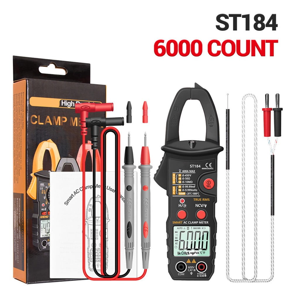 Current Clamp Digital Clamp Ac/Dc 600A, 6000 Counts Trms Auto Range Multimeter Is Black Fangkenuo