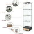 thumbnail image 5 of SSLine Modern Glass Display Cabinet Floor Standing Curio Cabinet with LED Light,Rattan Drawer and Wheels, 1-Door 4-Shelf Tempered Glass Showcase Display Shelf Organizer for Home Office, 5 of 17