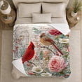 thumbnail image 4 of Cardinal Pair With Pink Roses, Romantic Naturalistic Botanical Illustration, Anniversary Gift for Bird And Rose Enthusiasts, Cozy Flannel Blanket and Home Decor for Living Room and Bedroom, 4 of 7