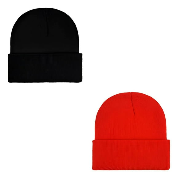 TELOLY 2Pcs Beanies Hats Men,Cold Protection Caps for Men,Head Coverage Extreme Weather Beanies Hats Men,Black&Red