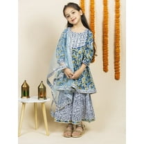 Girls Floral Printed Gotta Patti Pure Cotton A-Line Kurta & Sharara & Dupatta