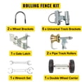 thumbnail image 3 of VEVOR Chain Link Rolling Gate Kit Galvanized Steel Rolling Fence 6 Universal Track Bracket Chain Link Rolling Gate Hardware Kit 2 Solid Rubber Wheels Fence Rolling Kit for Chain Link Sliding Gate, 3 of 9