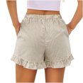 thumbnail image 6 of KIHOUT Stripes Short for Women Summer Elastic Waist Pleated Layer Ruffle Hem Flowy A Line Flax Shorts, Size S-2XL, 6 of 7