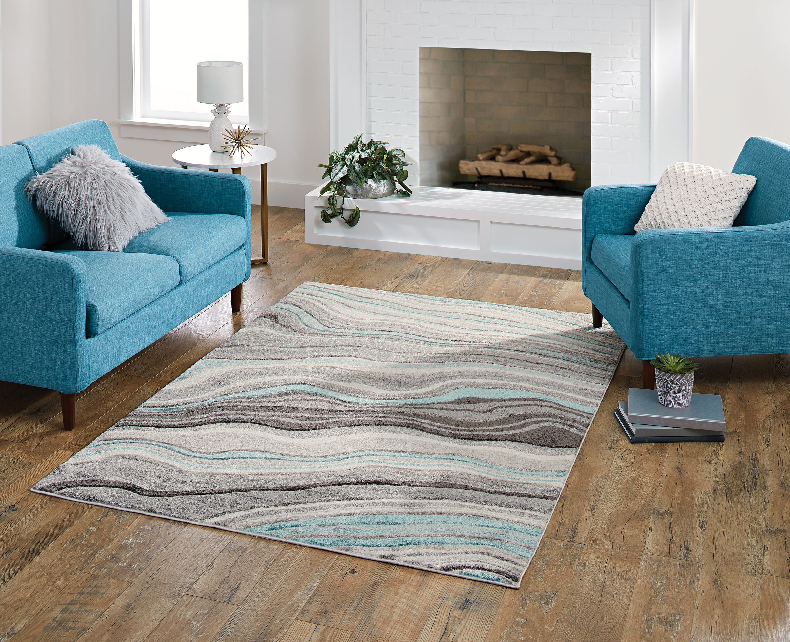 Better Homes Gardens Gray Aqua Waves Area Rug Multiple Sizes