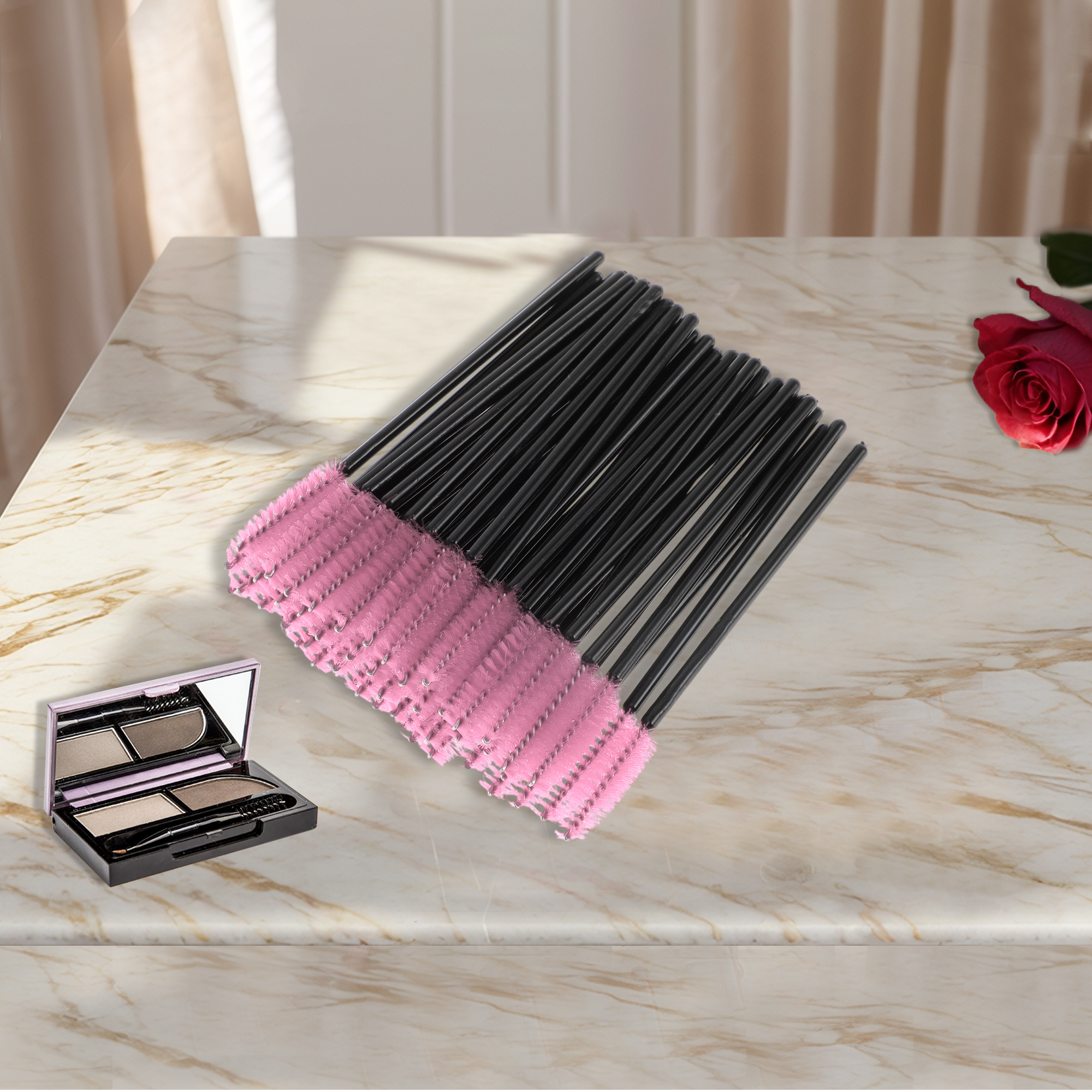 Unique Bargains Convenient Eyebrows Brushes for Travel 50 Pcs Black, Pink