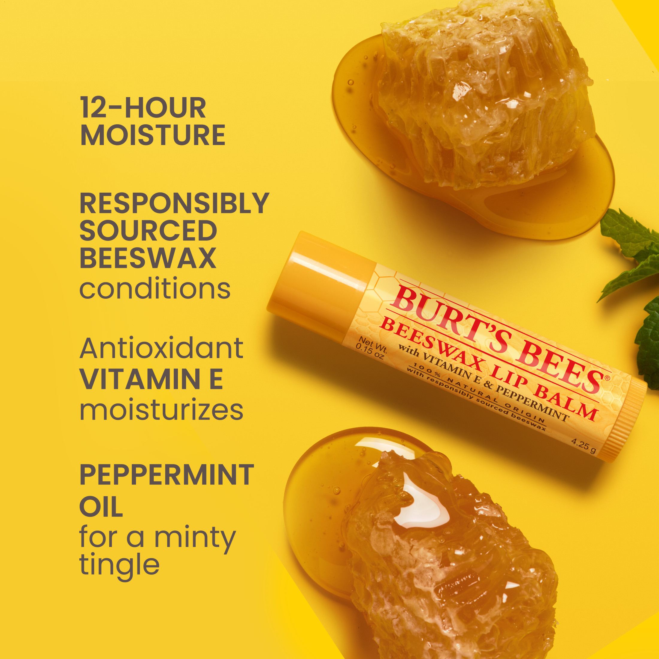 Burt's Bees 100% Natural Origin Moisturizing Lip Balm, with Beeswax, Vitamin E & Peppermint Oil, 3 Tubes - image 3 of 16