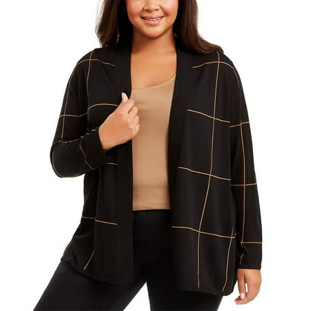 Anne Klein Women's Plus Plaid Open Front Cardigan Black Size 1X