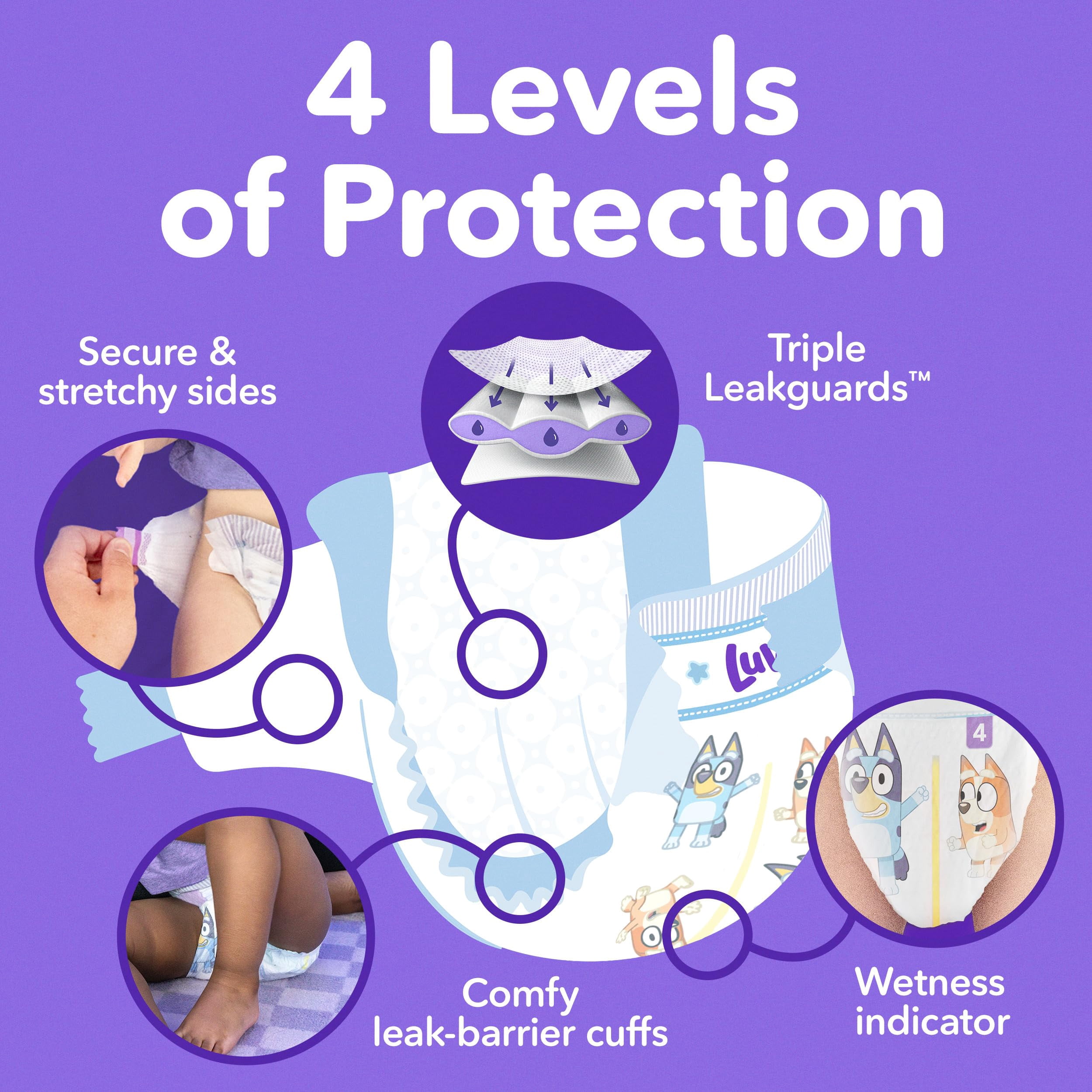 Luvs Size 7 Baby Diapers, Platinum Protection Bluey Diapers for Day & Night,