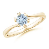 ANGARA Natural Heart Prong-Set Round Aquamarine Solitaire Engagement Ring in 14K Yellow Gold for Women (Size-5mm) | March Birthstone, Anniversary, Jewelry Gift for Women | Natural Aquamarine Ring
