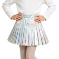 thumbnail image 4 of Girls Cosplay Skirts Holographic Metallic Pleated Mini Skirt Shiny High Waist A-Line Skort For Party Performance, 4 of 8