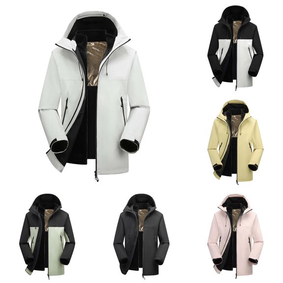 Unir Detachable Lined Winter Jacket for Women, Hooded Full Zip, Windproof Water-Resistant Outdoor Hiking Coat, 1 Piece, S-XXXL, Plus Size Friendly
